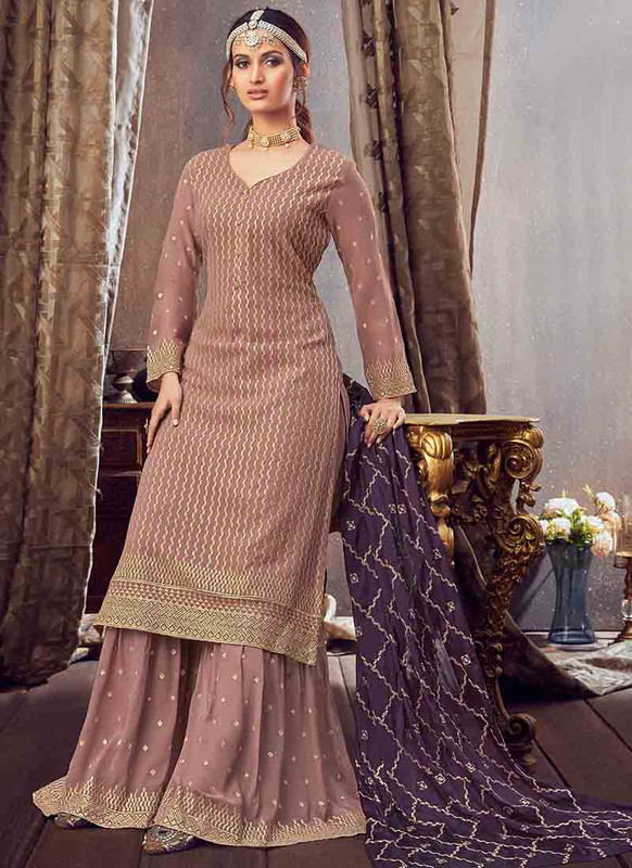 Dial N Fashion Light Borwn Designer Pure Georgette Pakistani Style Sharara Suit