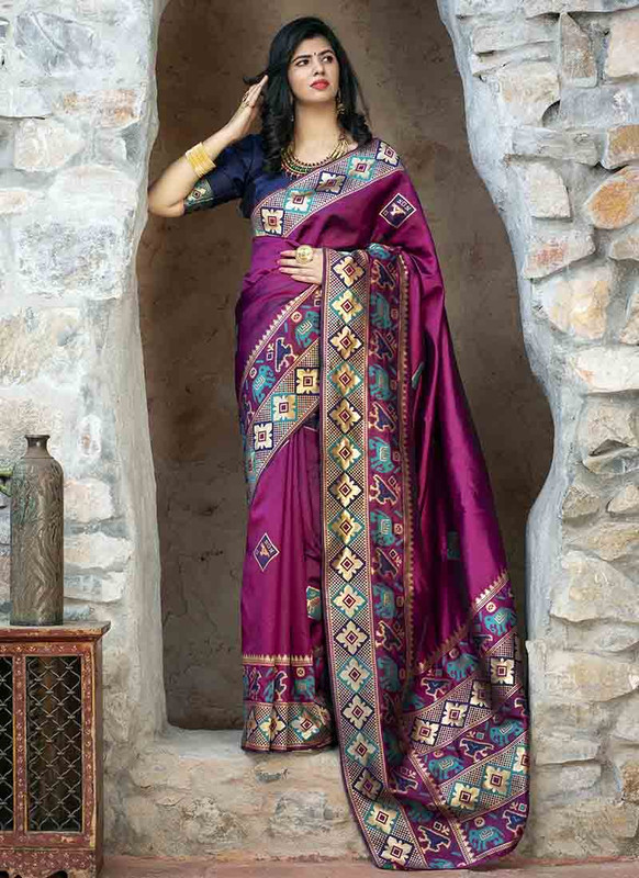 Dial N Fashion Purple Designer Classic Wear Patola Silk Saree