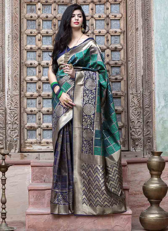 Dial N Fashion Navy Blue Designer Classic Wear Banarasi Silk Saree