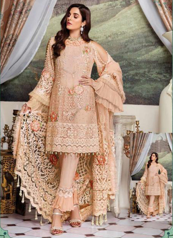 Dial N Fashion Peach Heavy Embroidred Designer Foux Georgette Pakistani Style Suit