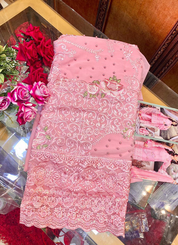 Dial N Fashion Pink Heavy Embroidred Designer Foux Georgette Pakistani Style Suit