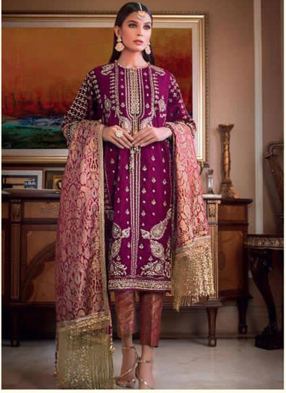 Dial N Fashion Purple Heavy Embroidred Designer Foux Georgette Pakistani Style Suit