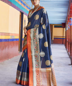 Blue Handloom Silk Designer Saree Karuna Silk