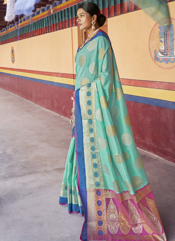 Turquoise Handloom Silk Designer Saree Karuna Silk