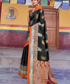 Black Handloom Silk Designer Saree Karuna Silk