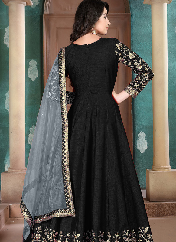 Twisha Aanaya Black Color Adda Silk Designer Party Wear Anarkali Salwar Kameez