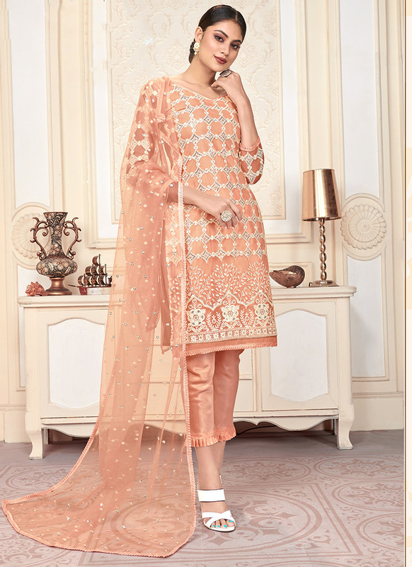 Varni Zeeya Husna Orange Designer Net Salwar Suit with Classic Dupatta