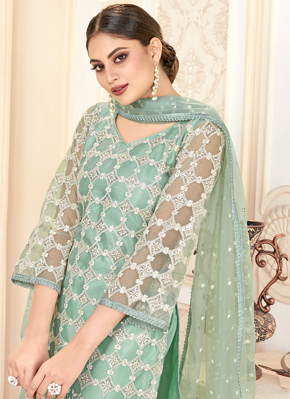 Varni Zeeya Husna Green Designer Net Salwar Suit with Classic Dupatta