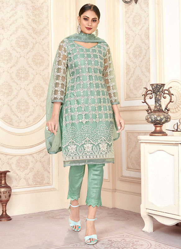 Varni Zeeya Husna Green Designer Net Salwar Suit with Classic Dupatta