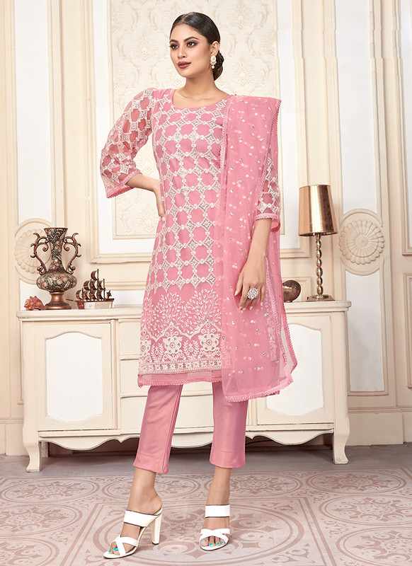 Varni Zeeya Husna Pink Designer Net Salwar Suit with Classic Dupatta