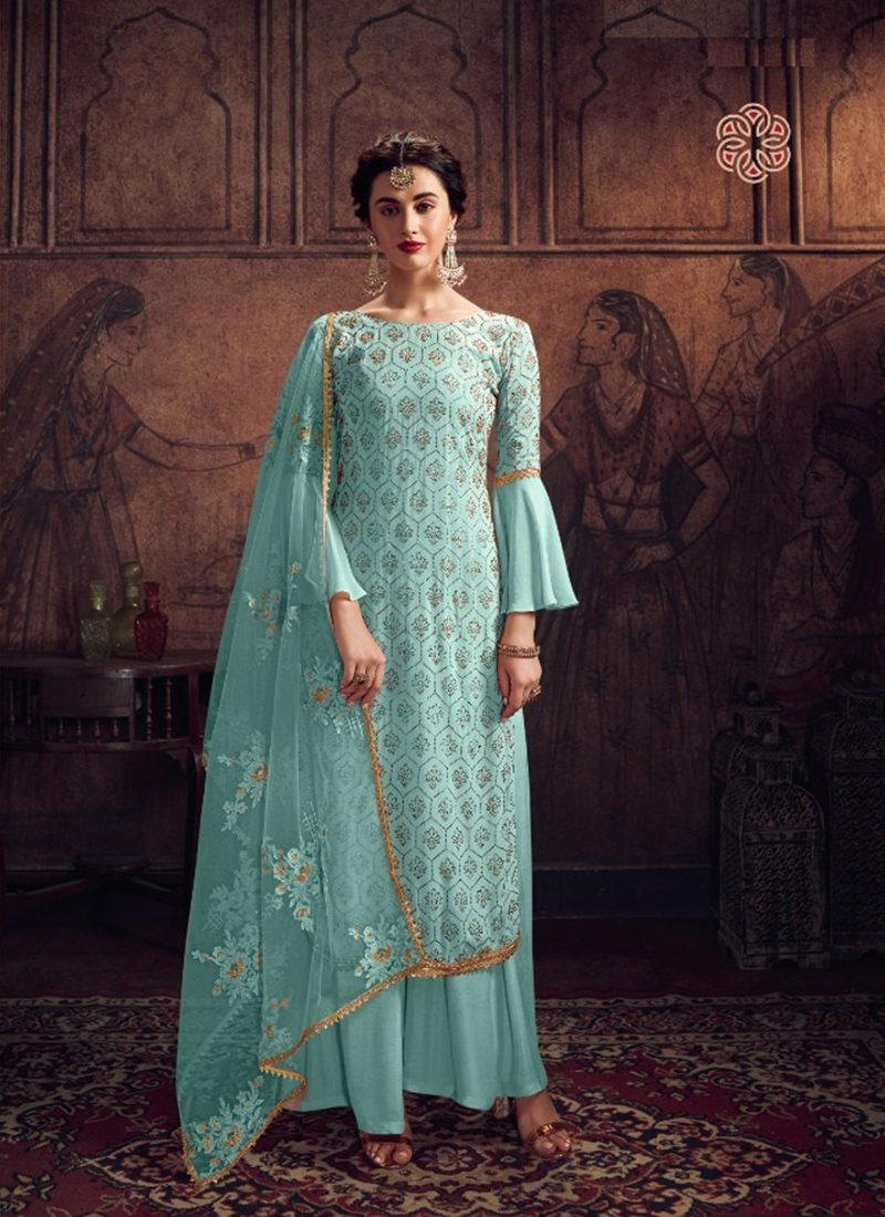 Dial N Fashion Designer Party Wear Blue Pakistani Salwar Suit