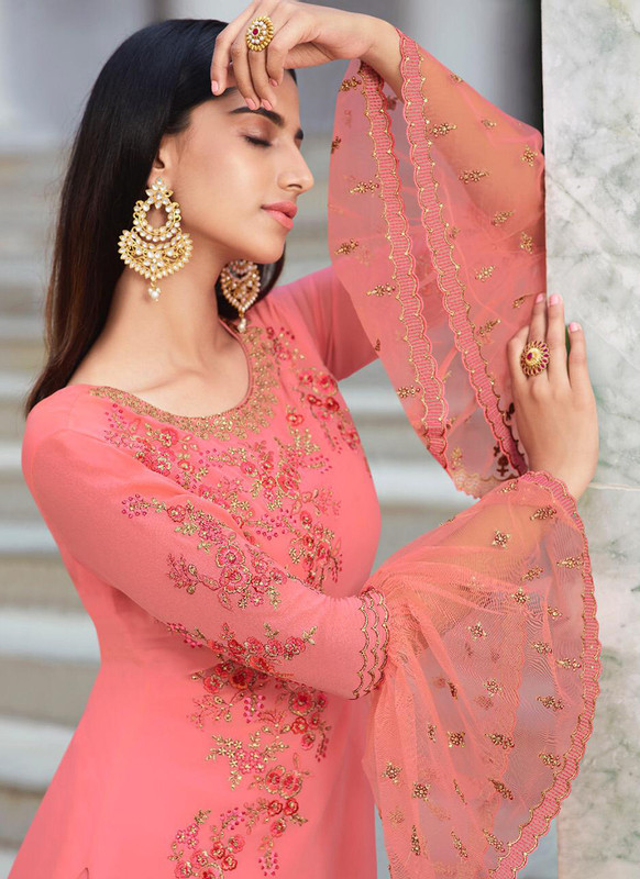 Glossy Pink  Heenaz Designer Palazzo Pant Style Designer Salwar Suit