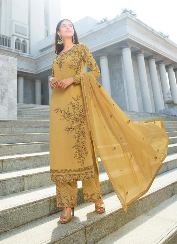 Glossy Mustard  Heenaz Designer Palazzo Pant Style Designer Salwar Suit