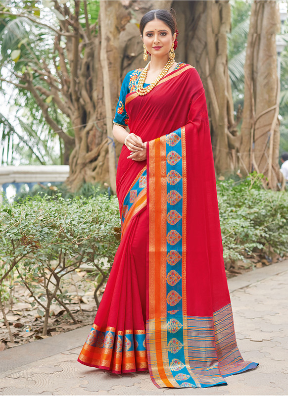 Bansuri Sangam Red Handloom Silk Saree