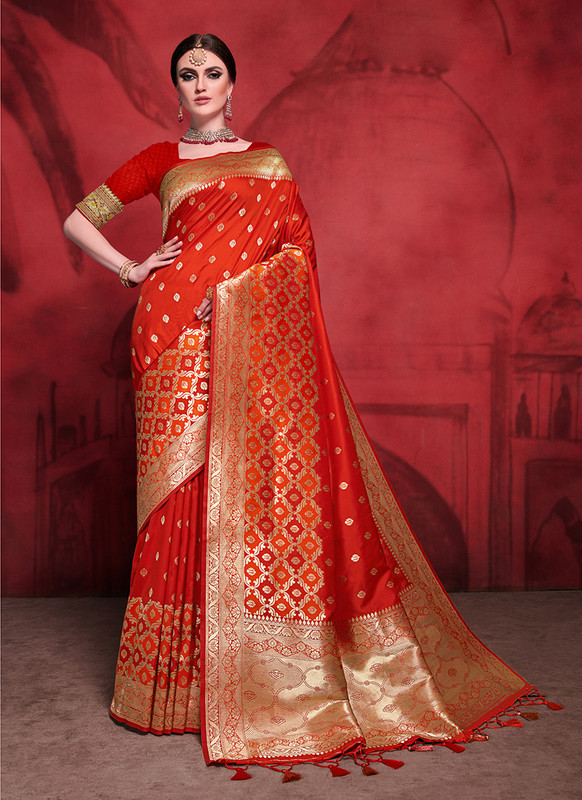 Silk Saree In Orange Color For Wedding from Kesari