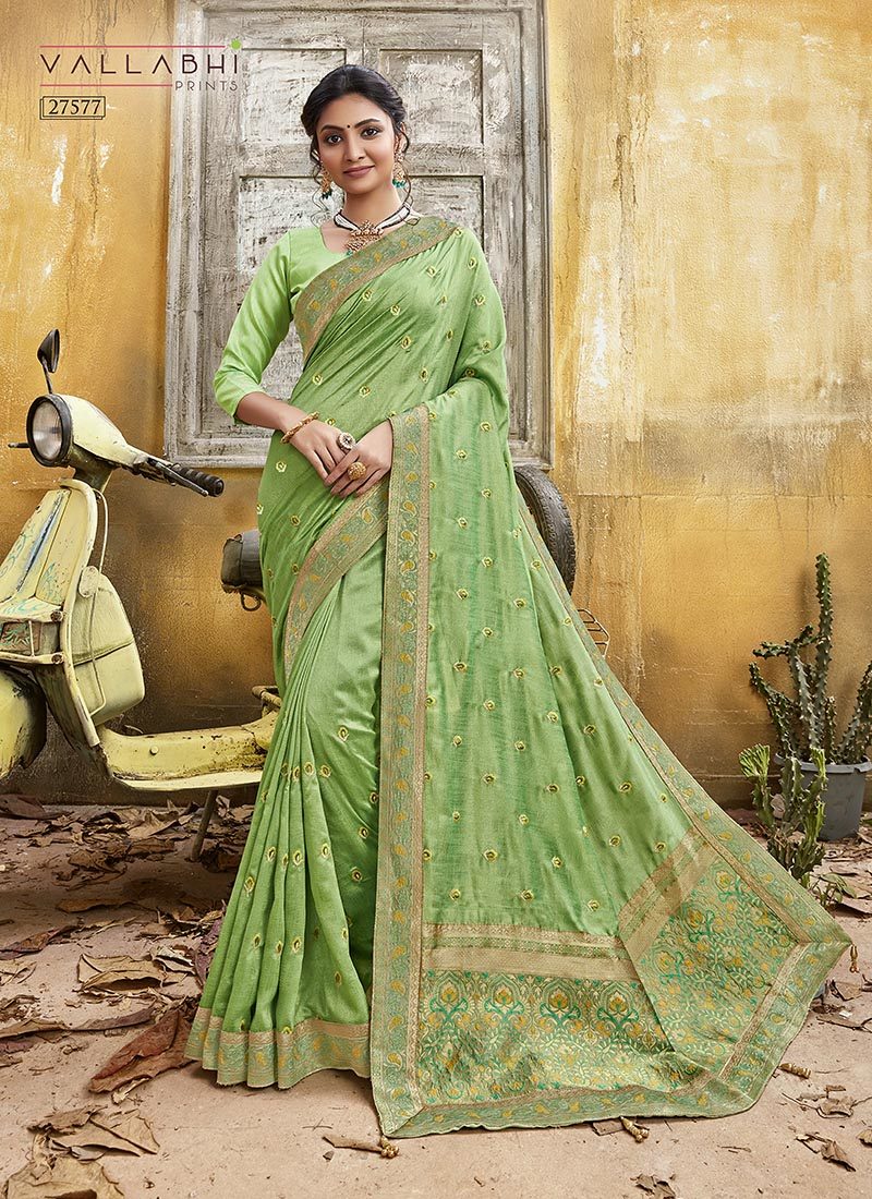 Triveni Rhythm Green Wedding Wear Silk Saree