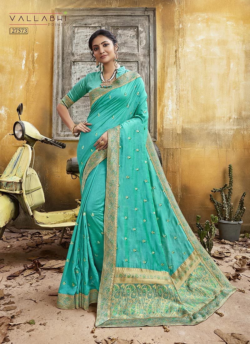 Triveni Rhythm Sea green Wedding Wear Silk Saree