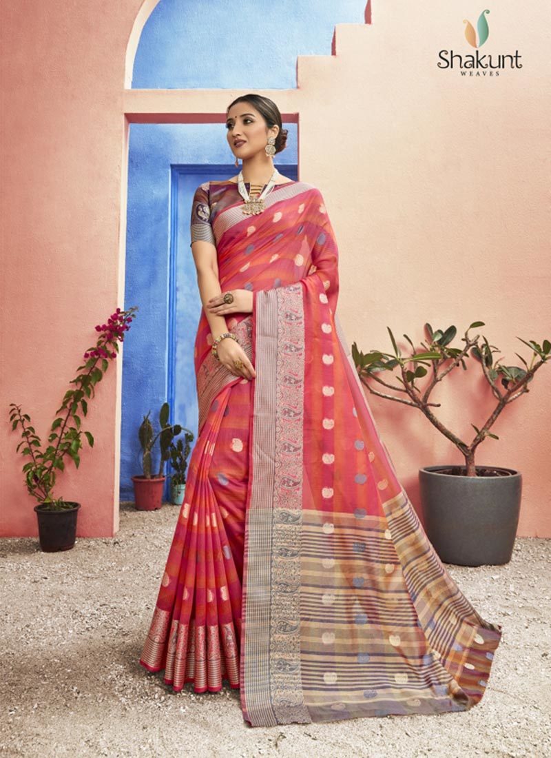 Triveni Samitha Shakunt Pink Designer Cotton Saree