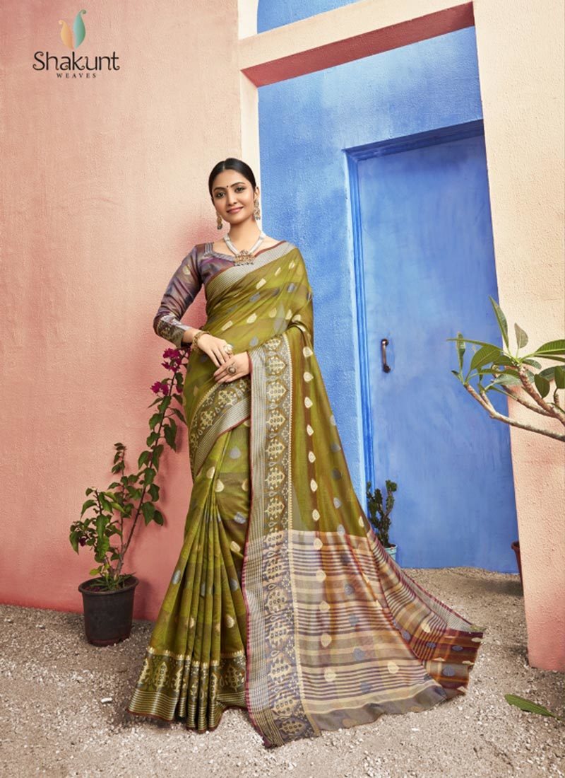 Triveni Samitha Shakunt Green Designer Cotton Saree