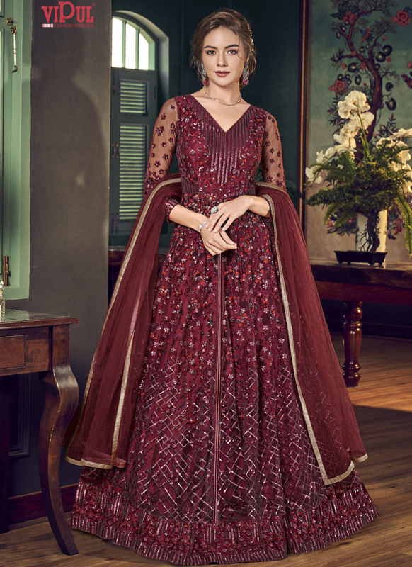 Dial N Fashion Red Vipul Designer Party Wear Gown