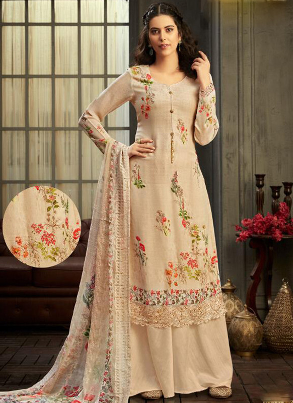 Offwhite and pink designer indian dress with dupatta  Desi Royale