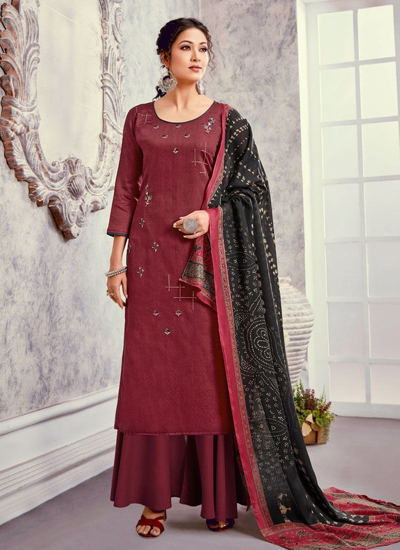 Bluebell Designer Maroon Color Trendy Palazzo Suit