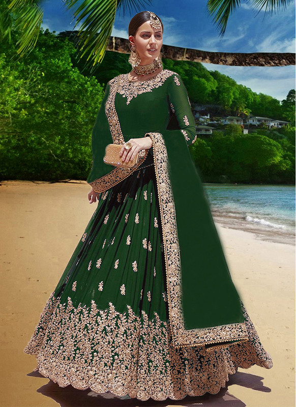 Dial N Fashion Green  Designer Bridal Wear Heavy Fox Georgette Aanarkali Suits