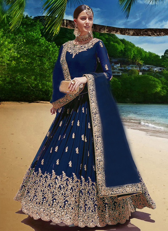 Dial N Fashion Blue  Designer Bridal Wear Heavy Fox Georgette Aanarkali Suits