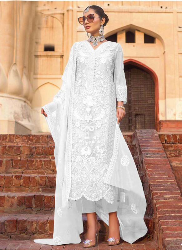 Dial N Fashion White  Designer Party Wear Heavy Net Salwar Suit