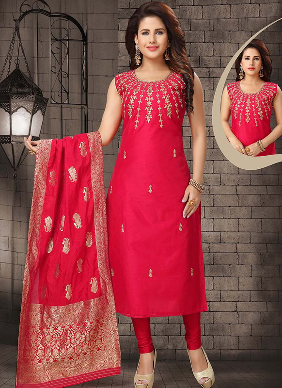 Dial N Fashion Red  Designer Party Wear Readymade Suits