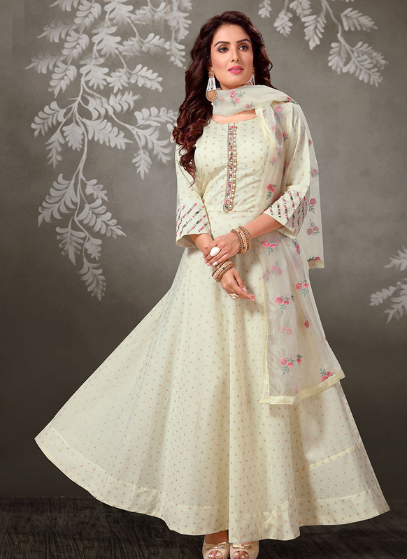 Dial N Fashion Cream  Designer Party Wear Readymade Suits
