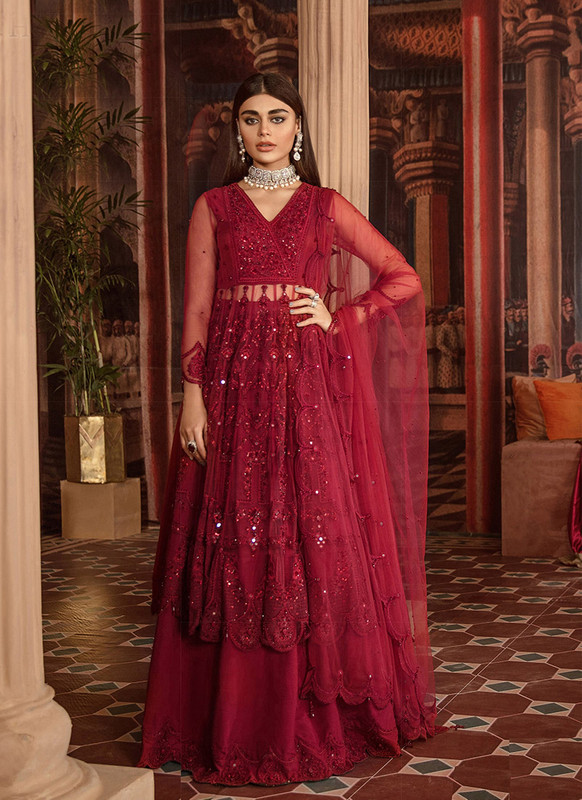 Dial N Fashion Red  Designer Party Wear Heavy Net Aanarkali Suit