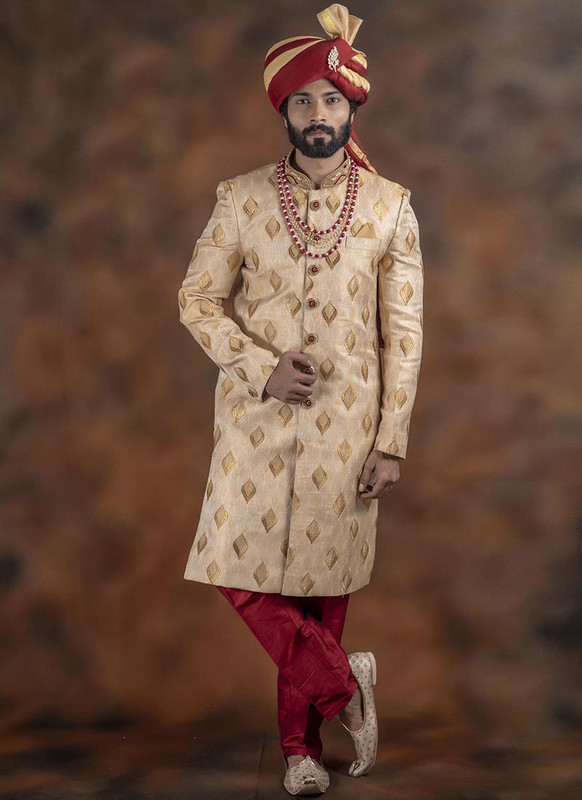 Dial N Fashion Gold Readymade Men's Designer Indo Sherwani