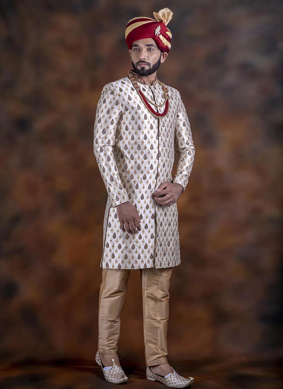 Dial N Fashion Silver Readymade Men's Designer Indo Sherwani