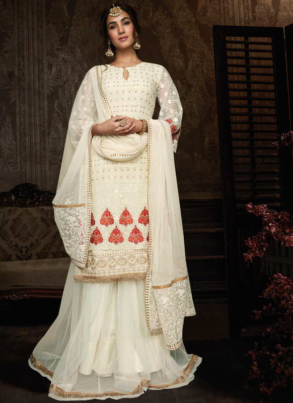 Designer Superb  White Party Wear Georgette Pakistani Suit
