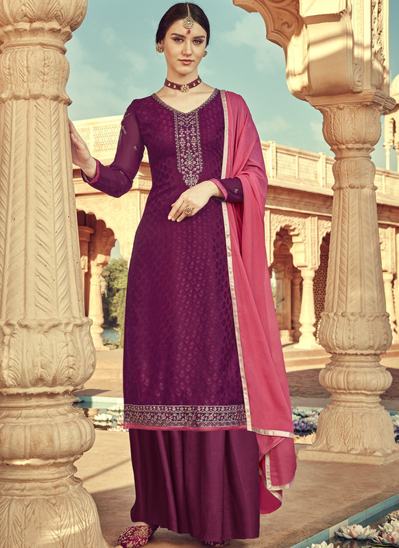 Wine Viscose Party Wear Palazzo Suit