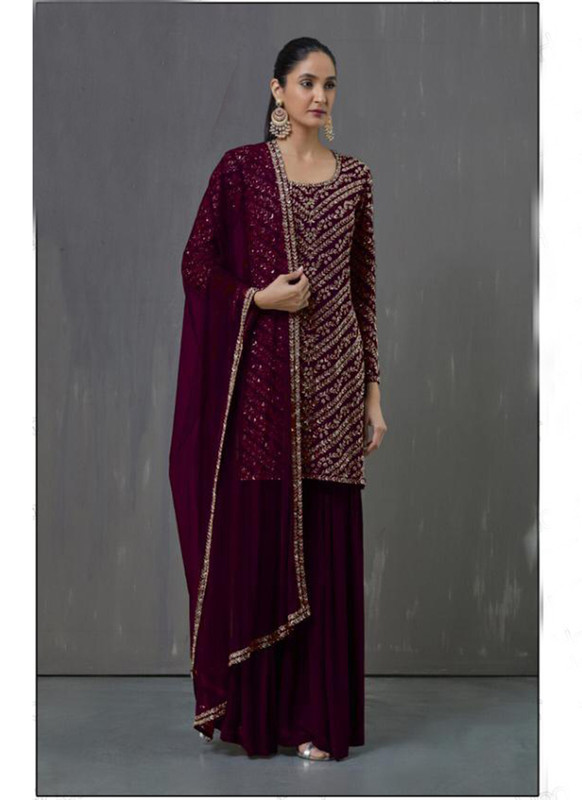 Dial N Fashion Violet  Designer Pakistani Style Foux Georgette Plazzo Suit