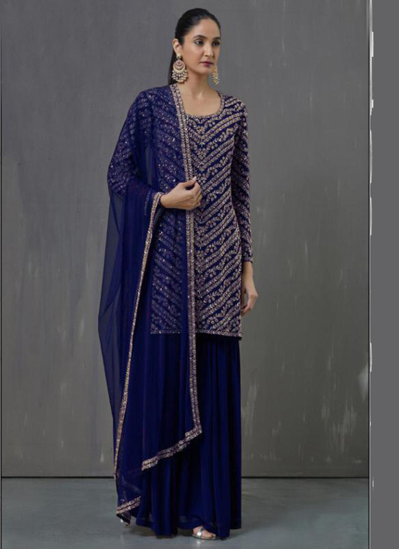 Blue Georgette Embroidered Work Pakistani Suit