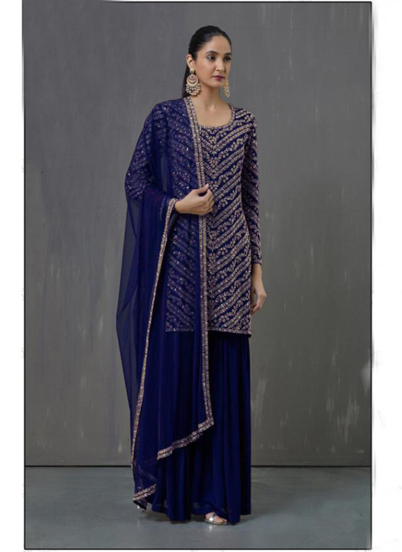 Dial N Fashion Blue  Designer Pakistani Style Foux Georgette Plazzo Suit