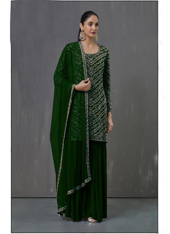 Dial N Fashion Green  Designer Pakistani Style Foux Georgette Plazzo Suit