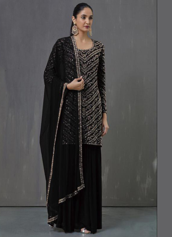 Black Georgette Embroidered Work Pakistani Suit