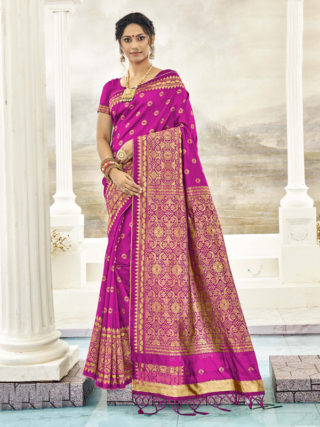 Fashionable Pink Designer Bridal Wear Jacquard Silk Saree