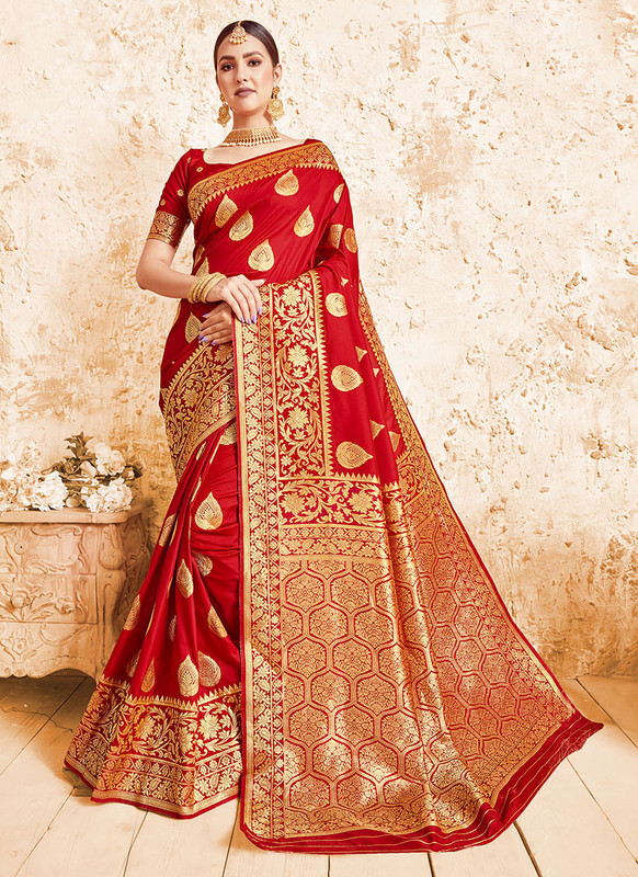 Dial N Fashion Red  Designer Wedding Wear Silk Saree