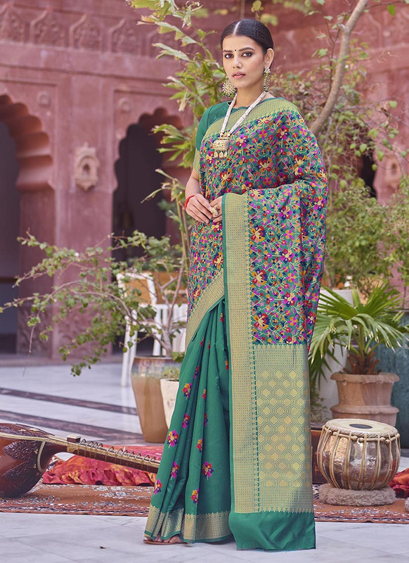 Dial N Fashion Green  Designer Party Wear Weaving Silk Saree
