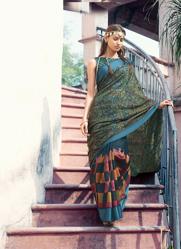 Dial N Fashion Multicolor  Designer Casual Wear Printed Cotton Silk Saree