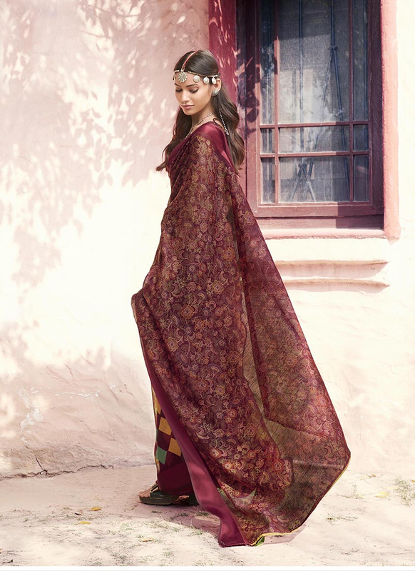 Dial N Fashion Maroon  Designer Casual Wear Printed Cotton Silk Saree