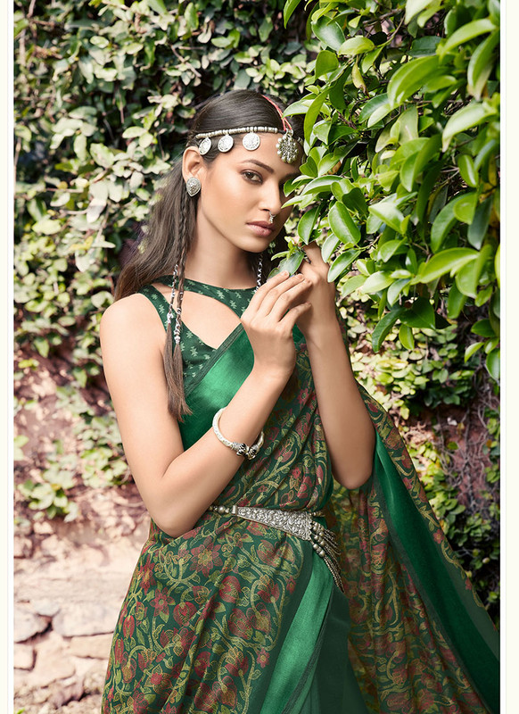 Dial N Fashion Green  Designer Casual Wear Printed Cotton Silk Saree