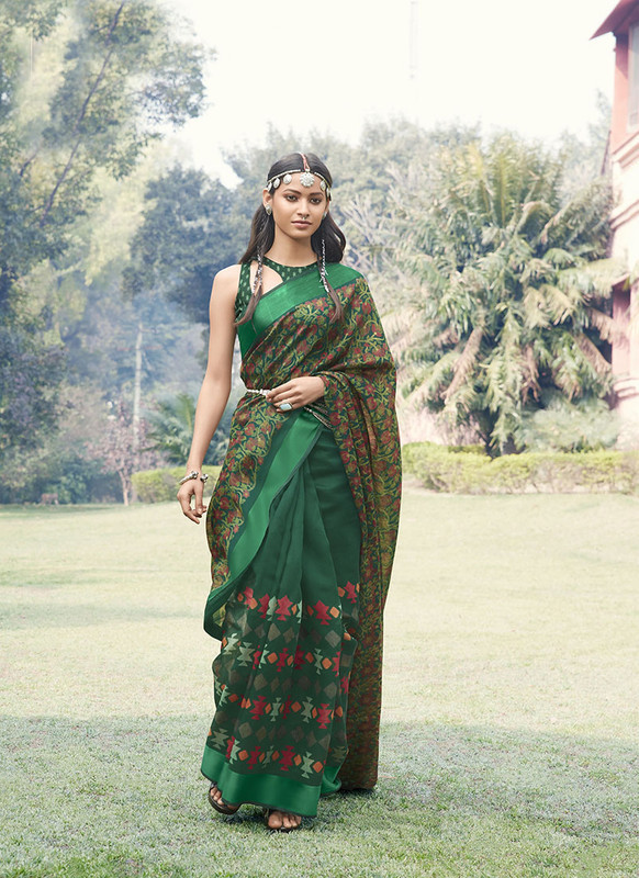 Dial N Fashion Green  Designer Casual Wear Printed Cotton Silk Saree