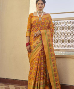 Dial N Fashion Orange  Latest Designer Classic Wear Weaving Silk Saree