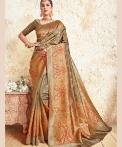Dial N Fashion Copper Gold  Designer Party Wear Weaving Silk Saree